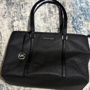 Michael Kors Black Patterned Large Tote with Silver Accents